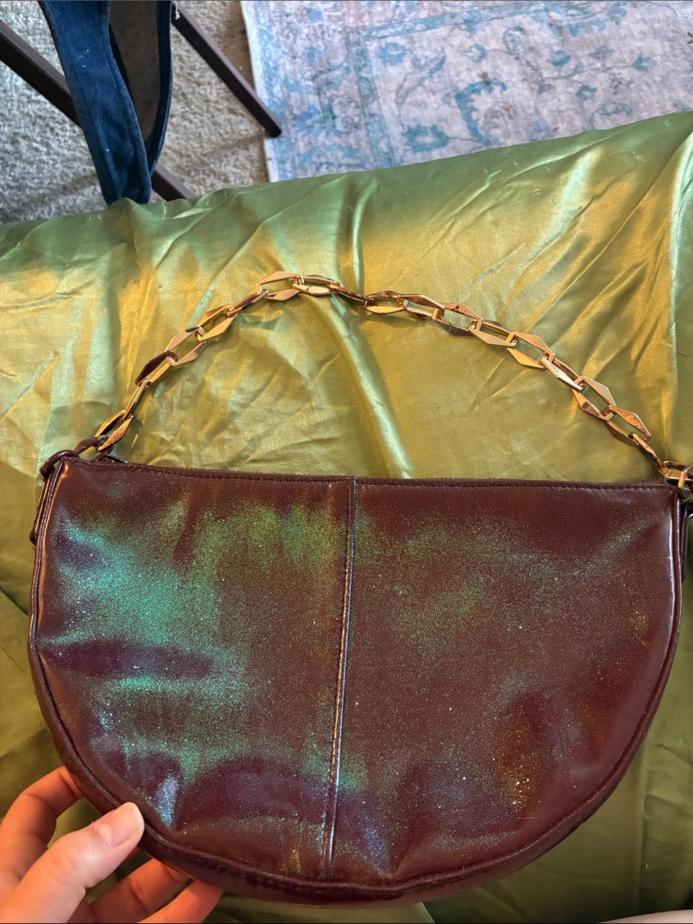 Unique DIY Brown and Green Sparkly Earth Fairy Core Holographic Purse